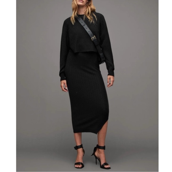 ALLSAINTS Margot Crew Midi Dress Wool Alpaca Jumper - Picture 1 of 11